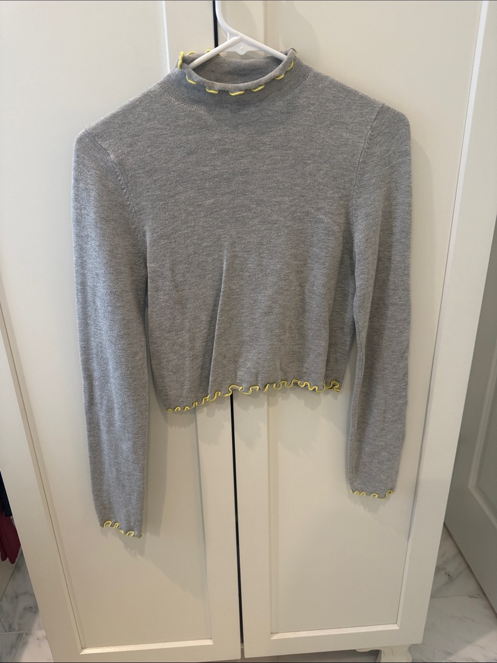 MAJORELLE Gray Mock Neck Long Sleeve Top with Yellow Trim